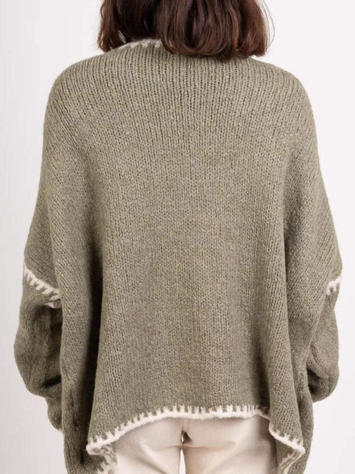 Contrast Trim Open Front Cardigan
