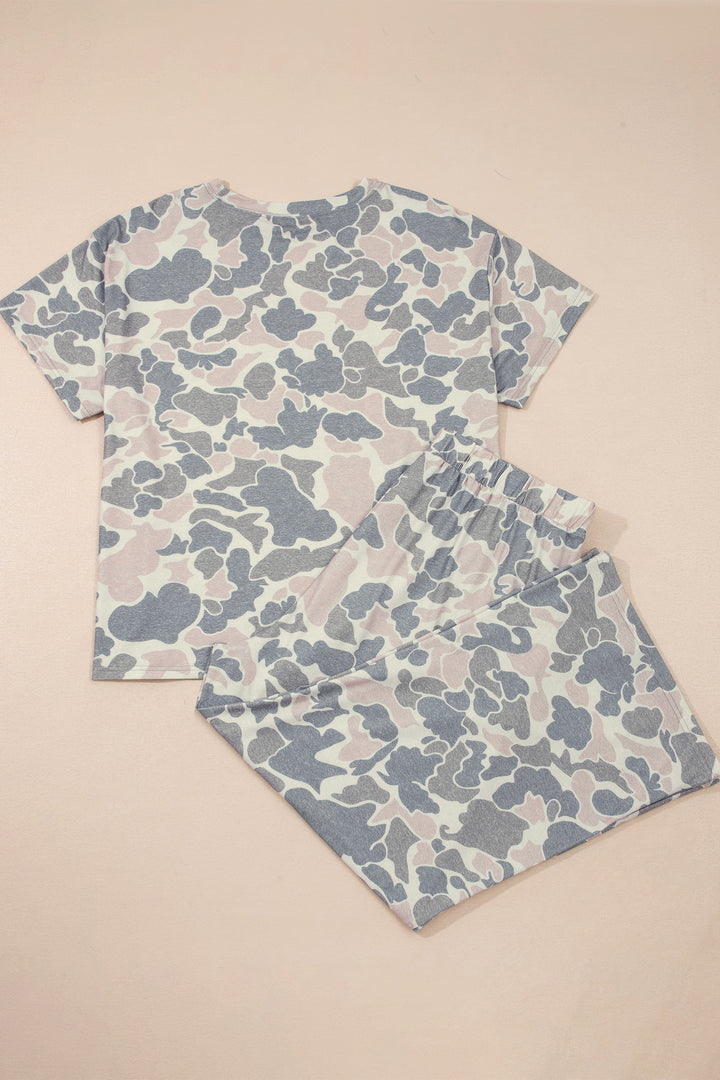 Multicolour Retro Camouflage Print Plus Size 2pcs Outfit