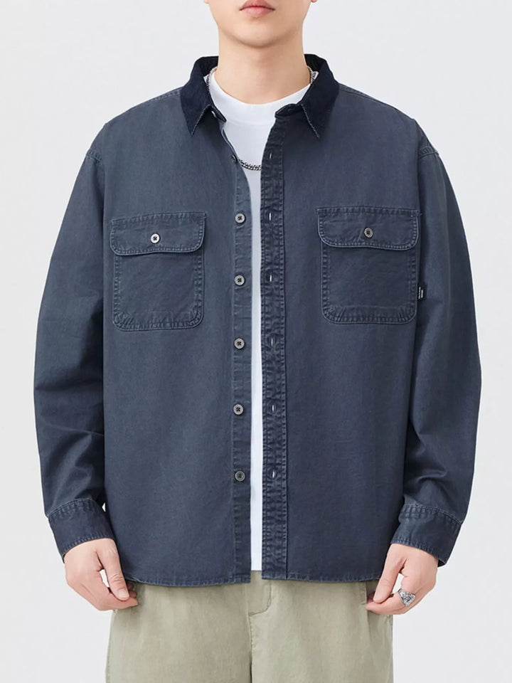 Men's Plus Size Button Up Shacket with Dual Chest Pockets