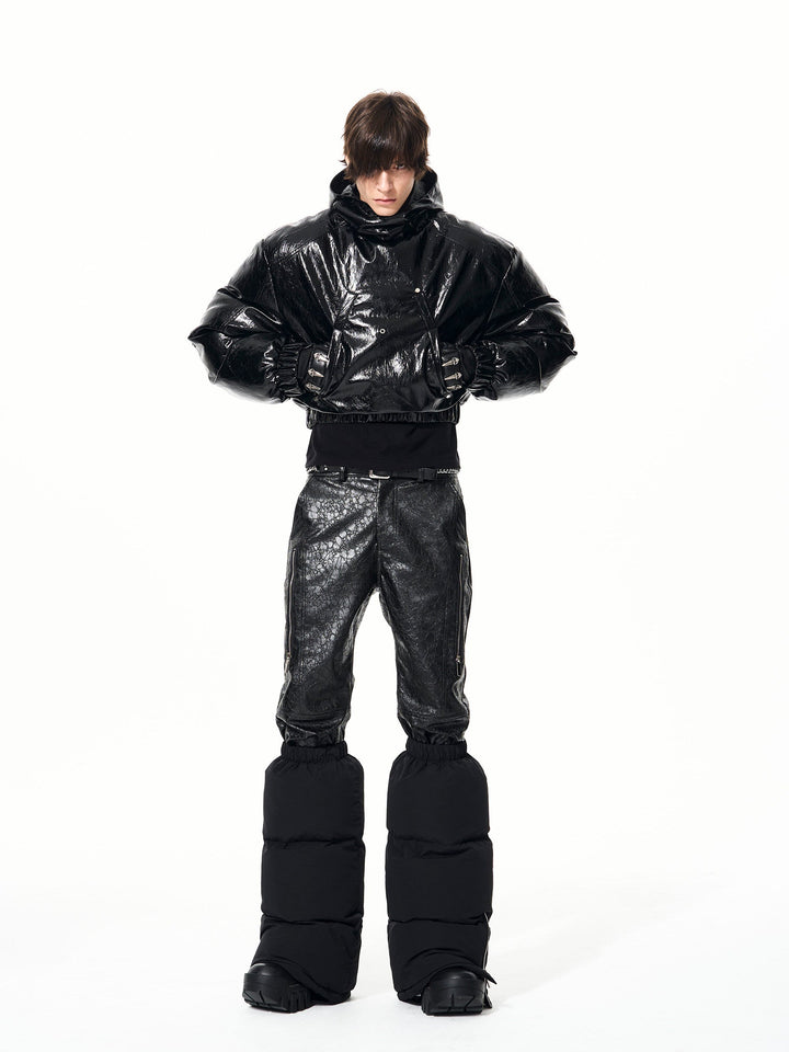 Mens Thickened Hooded Jacket With A Deconstructed Design And Zipper Details
