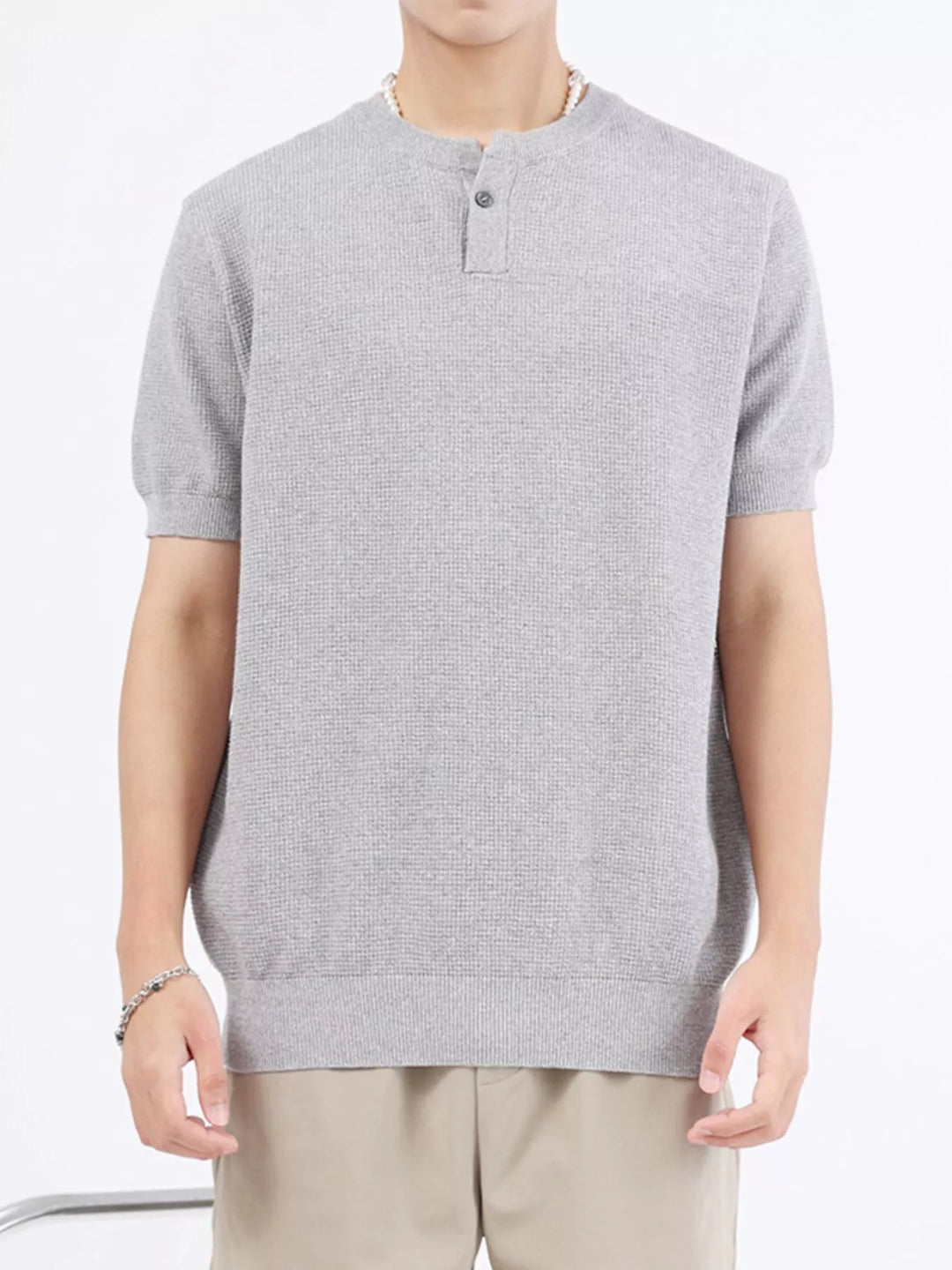 Men's Plus Size Casual Knitted Henley T-Shirt