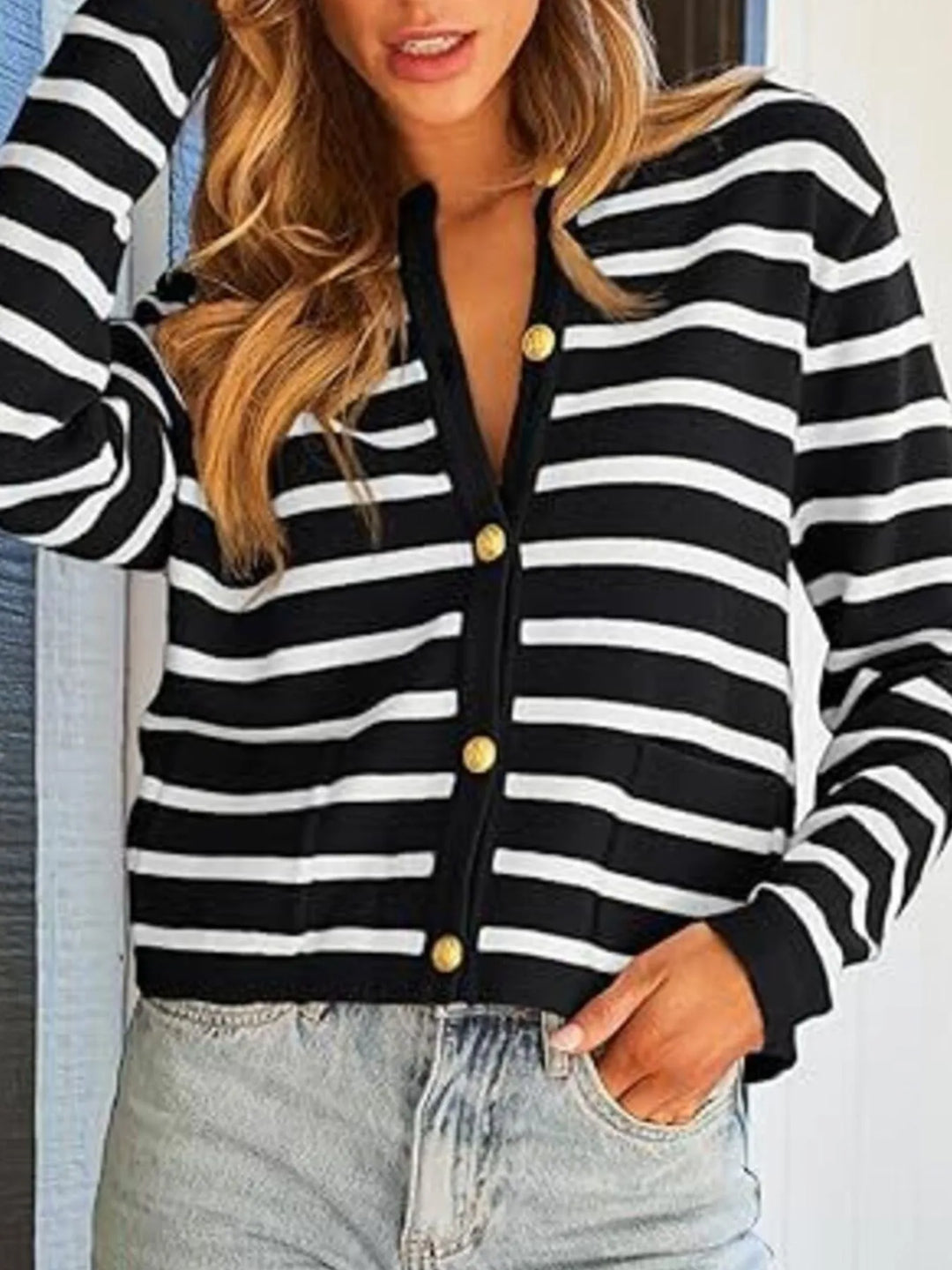 Striped Button-Up Cardigan