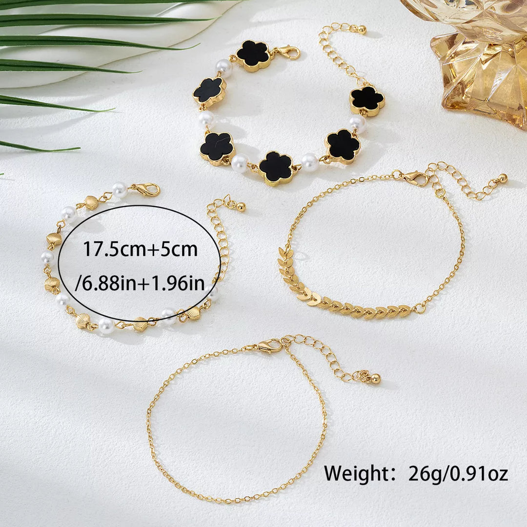 4-Piece 18K Gold-Plated Alloy Resin Bracelet