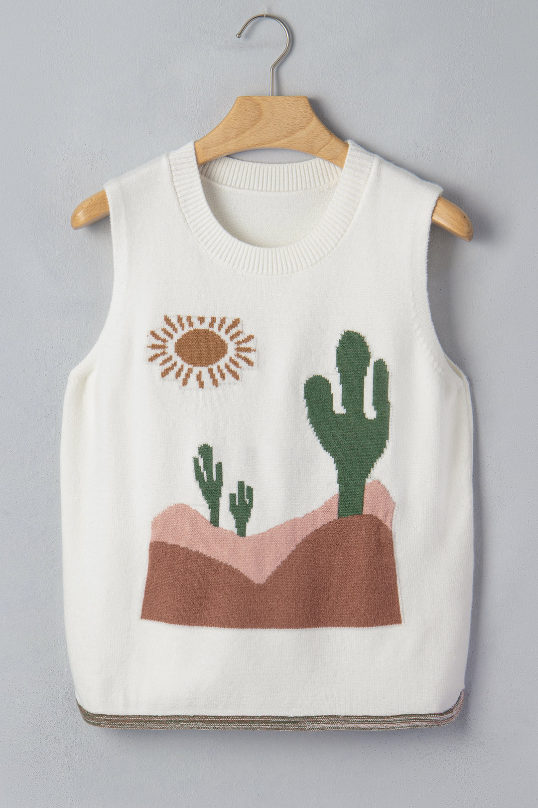 Multicolour Cactus Western Oasis Loose Sweater Vest