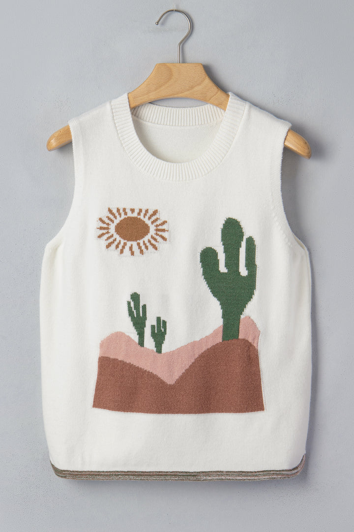 Multicolour Cactus Western Oasis Loose Sweater Vest