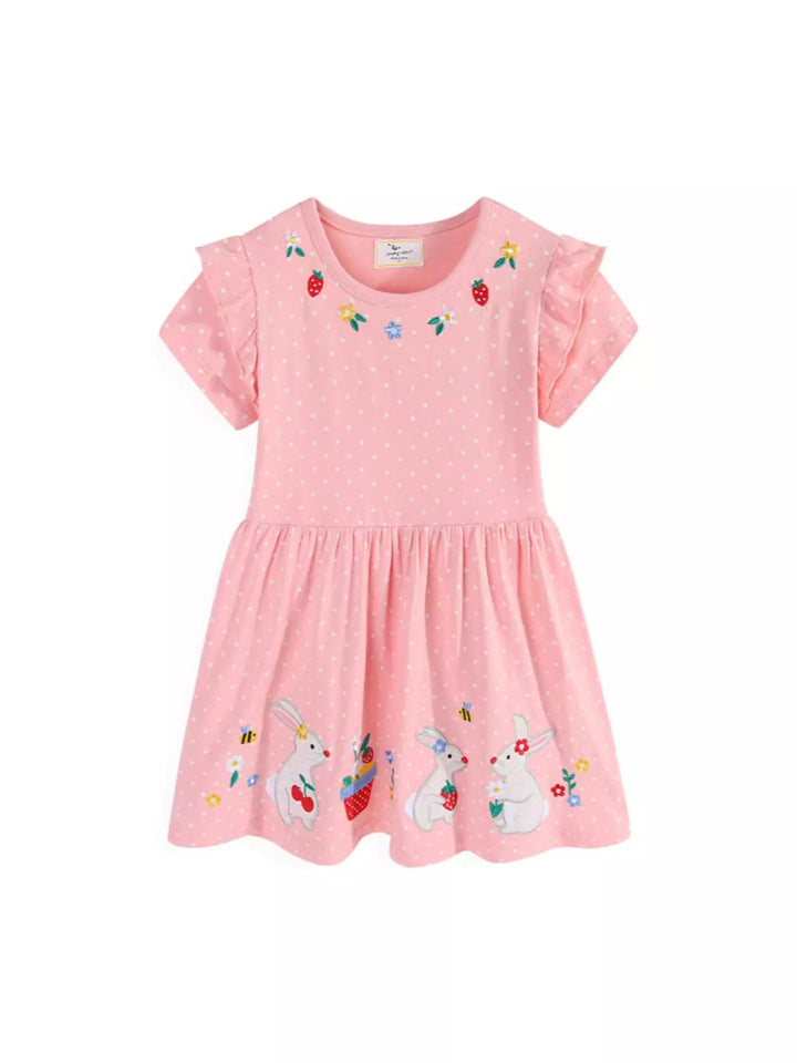 Children's Bunny Embroidered Polka Dot Dress