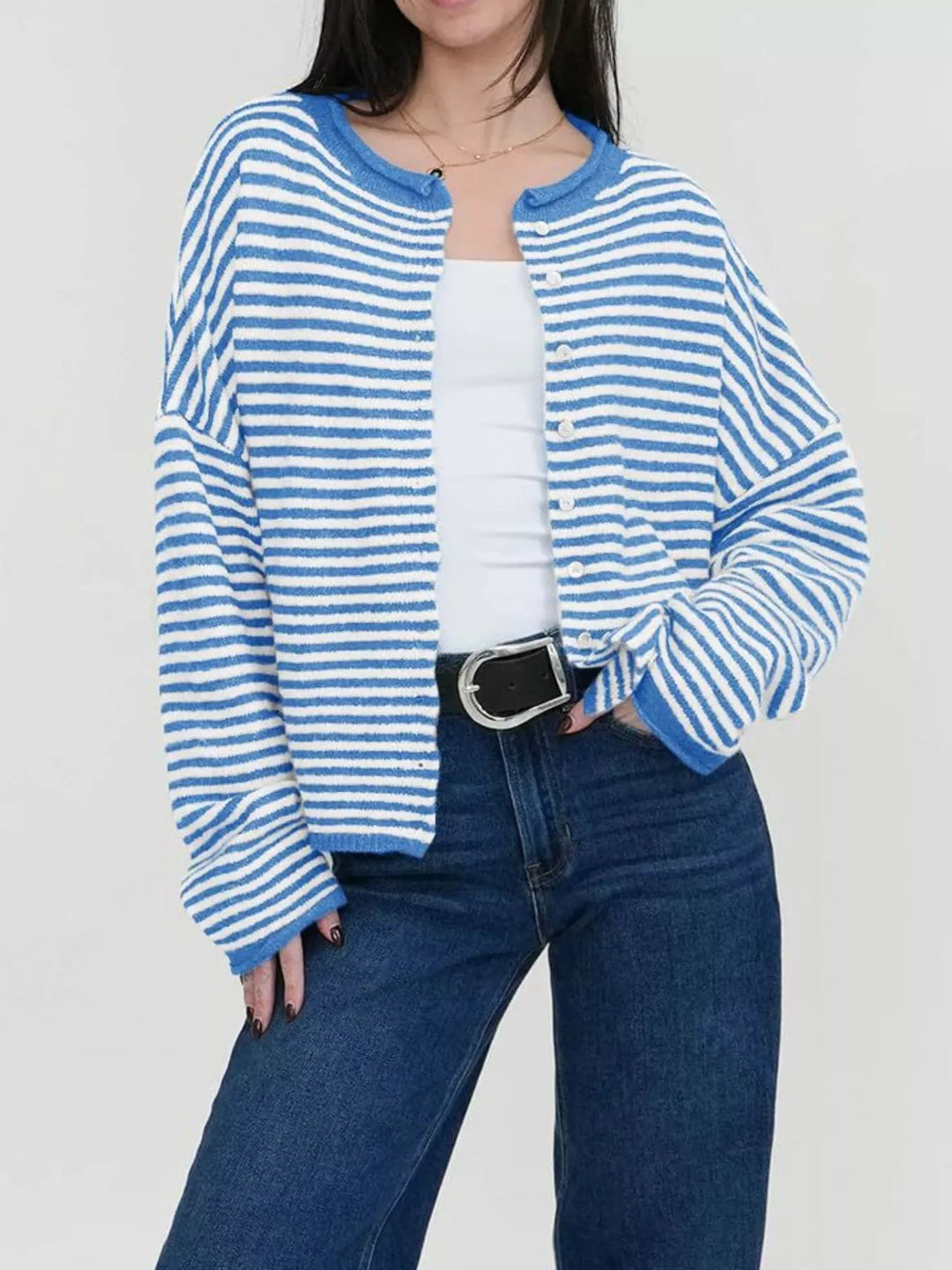 Striped Button-Up Cardigan