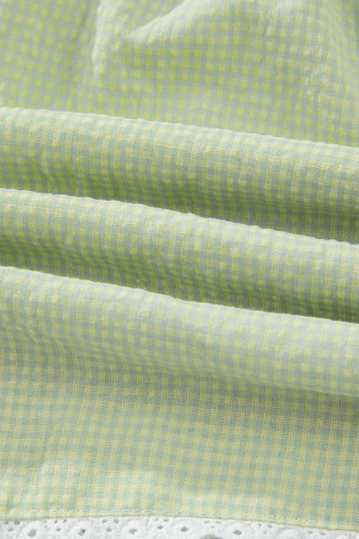Green Gingham Plaid Button Detail Lace Trim Boxer Shorts