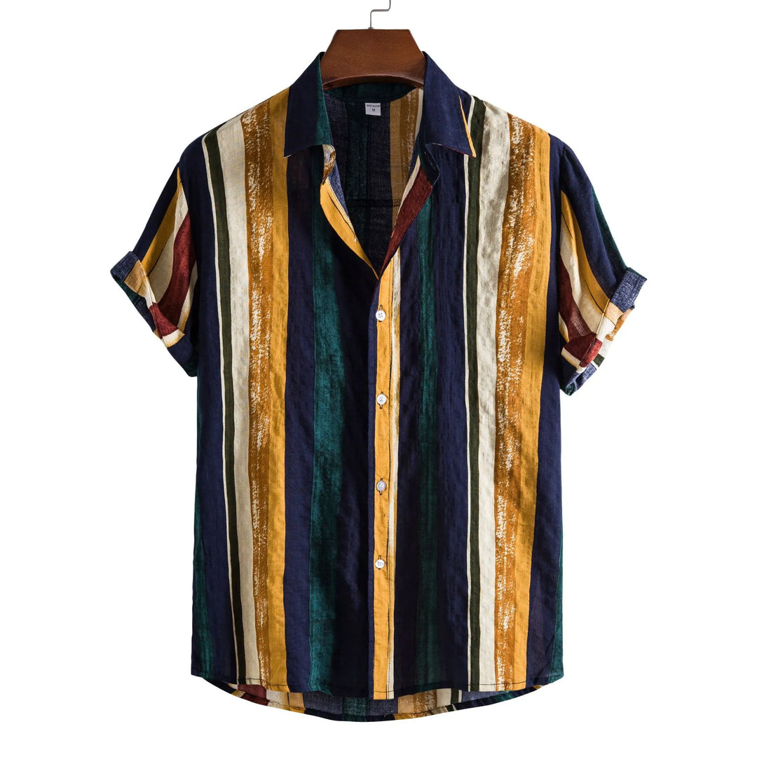 Men's Plus Size Striped Short Sleeve Button-Up Shirt
