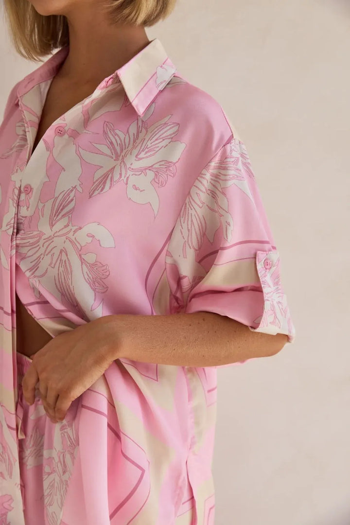 Printed Button Up Shirt and Pants Set