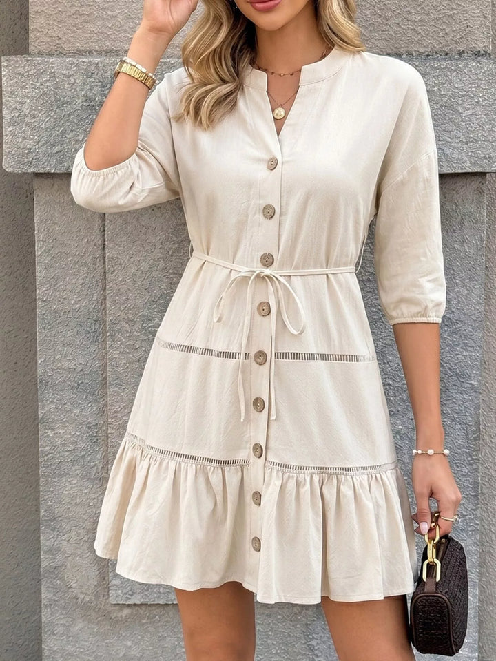 Button-Front Ruffle Hem Mini Dress