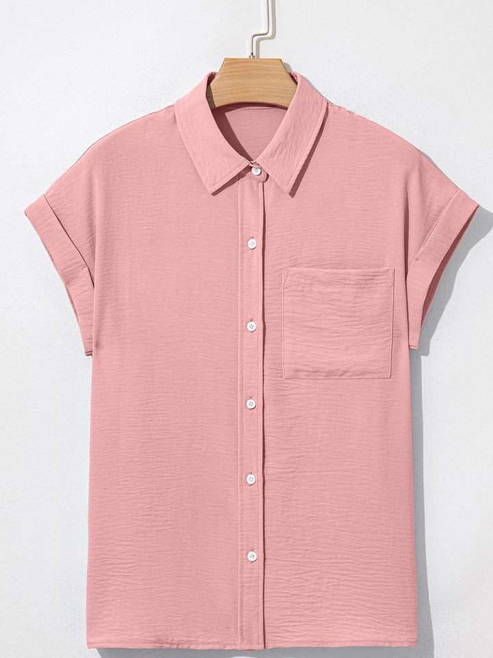 Solid Color Cuffed Short Sleeve Shirt