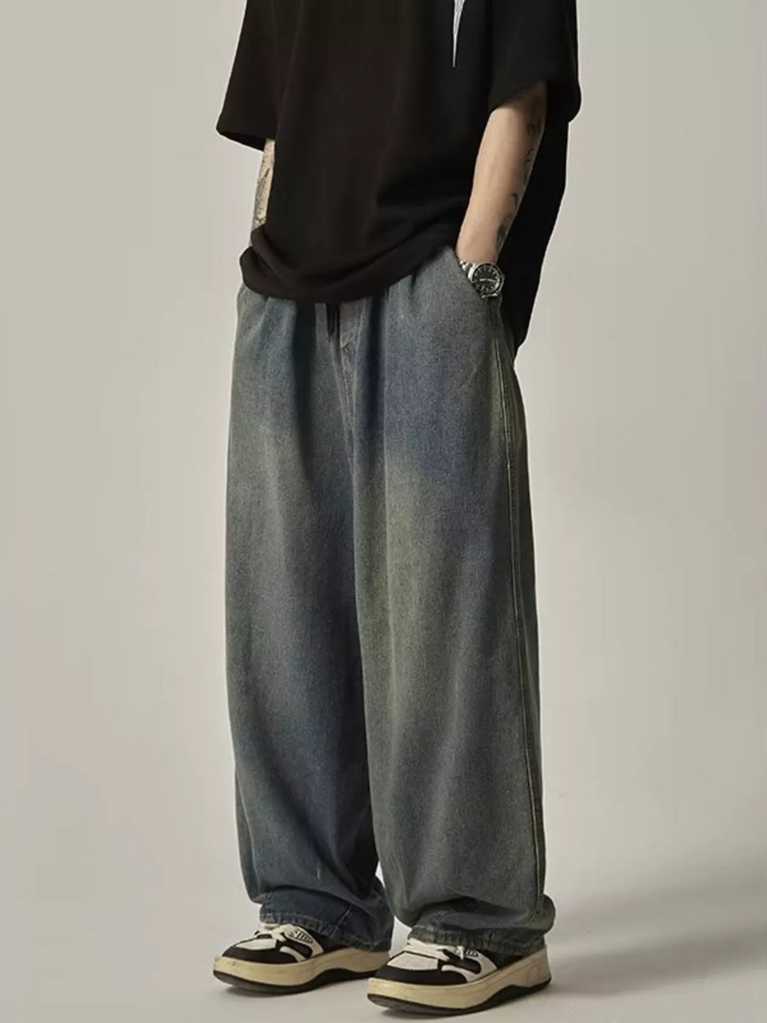 Men's Plus Size Vintage Wash Wide Leg Jeans