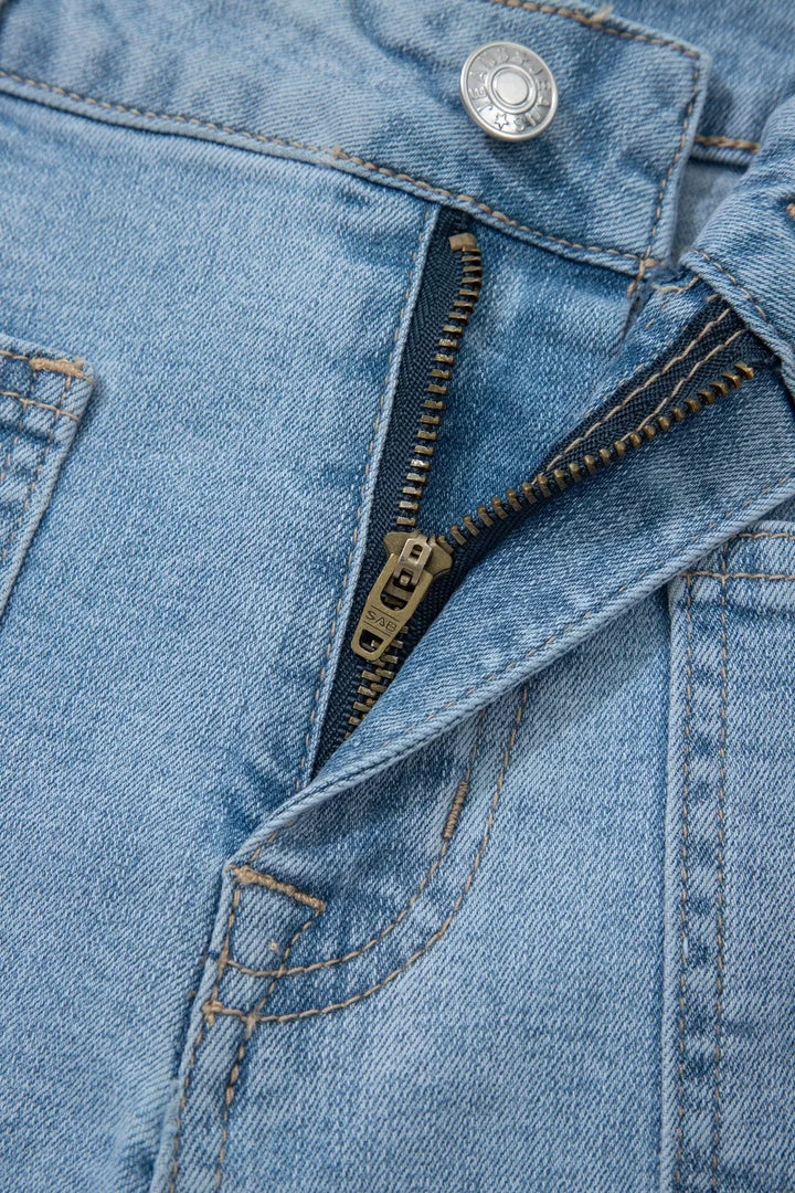 High Rise Patch Pocket Denim Shorts