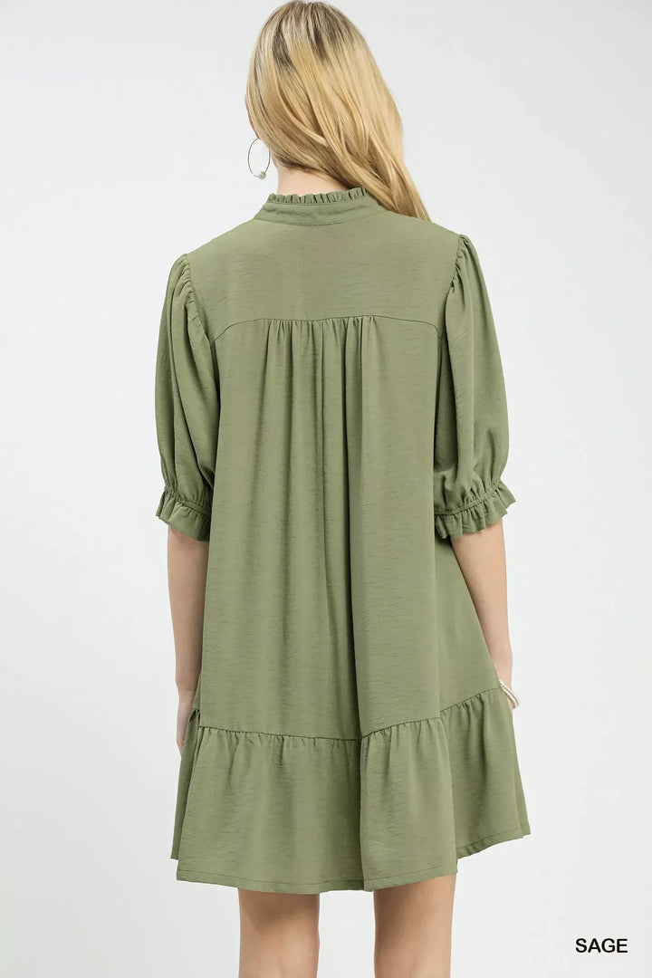 Umgee Lace Yoke Tiered Mini Dress
