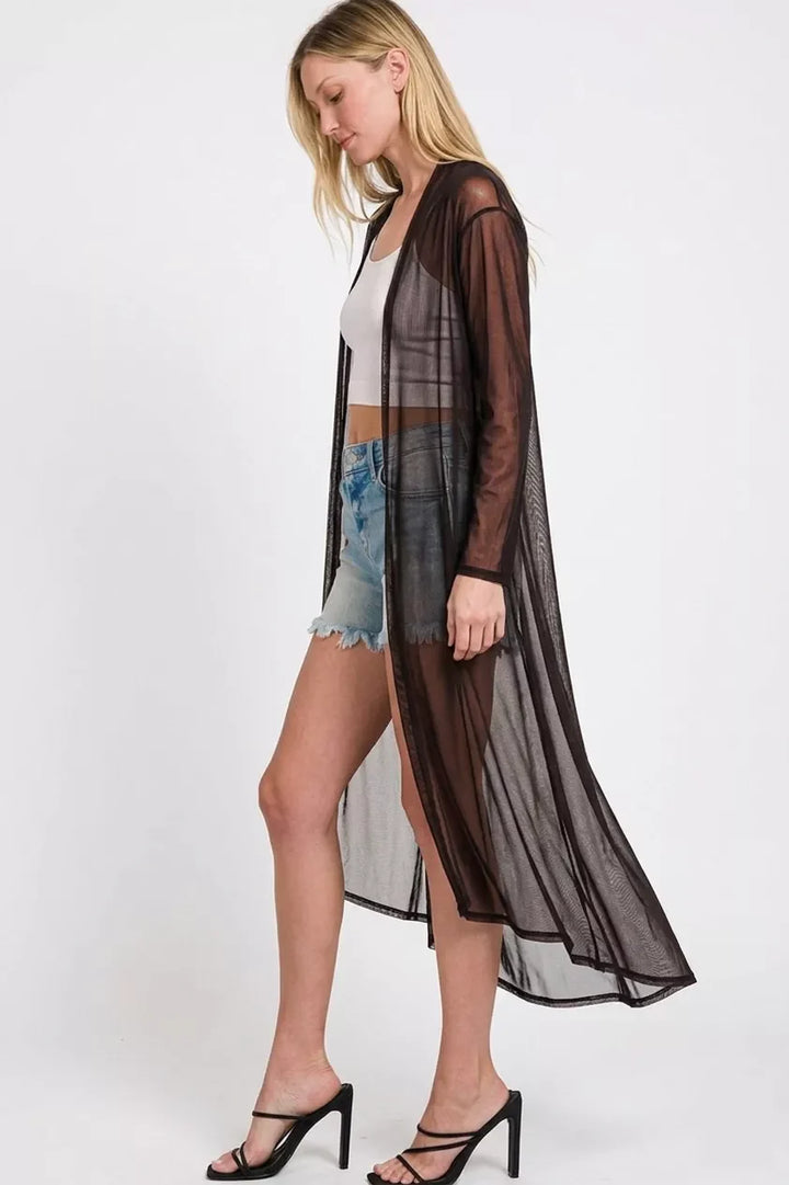 Zenana Mesh Open Front Cardigan