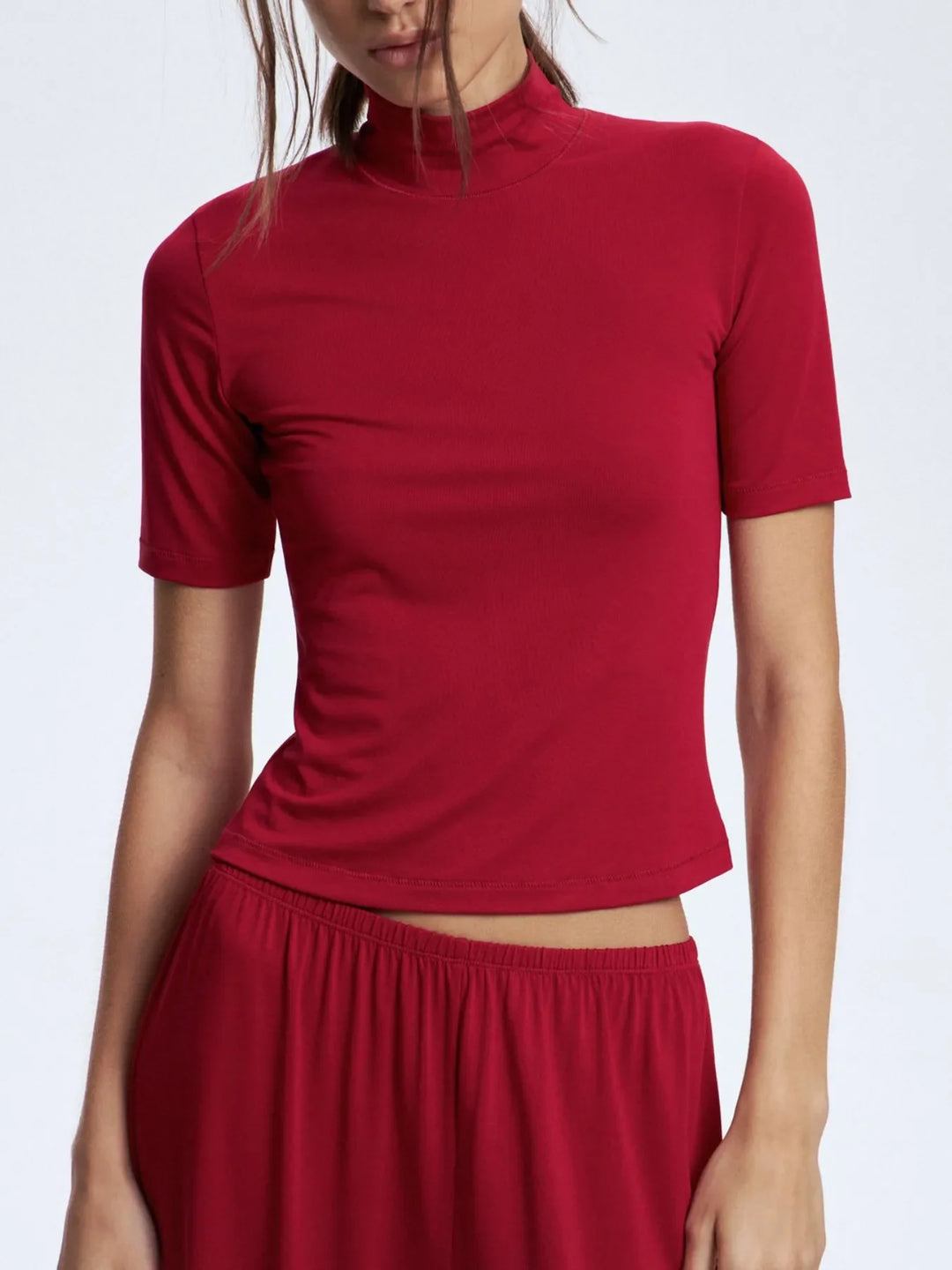 Mock Neck Short Sleeve Top and Pants Set