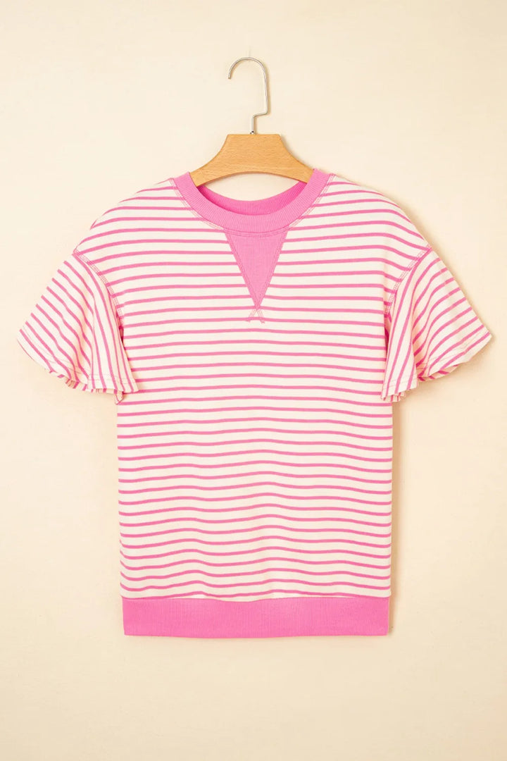 Striped Flounce Sleeve Casual Blouse
