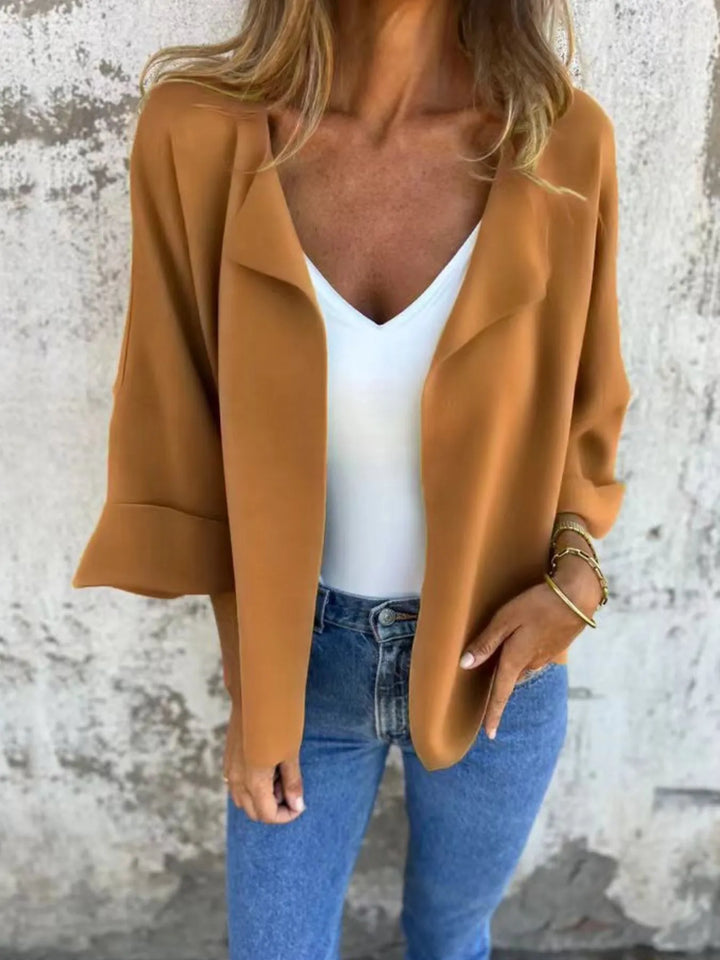 Full Size Open Front 3/4 Sleeve Cardigan Plus Size