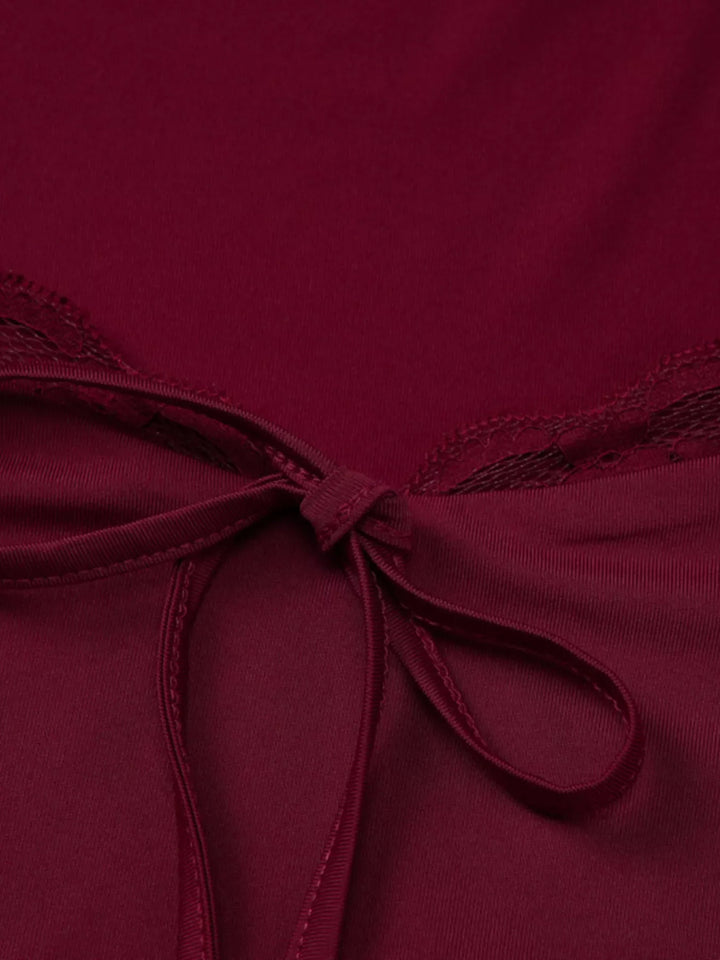 Sweetheart Neck Lace Trim Tie-Front T-Shirt