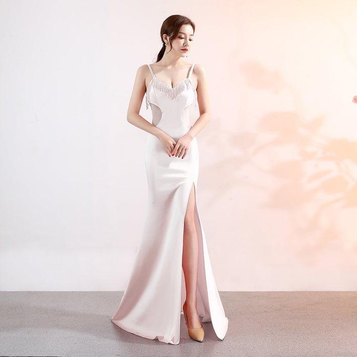 Sling Deep V Plunge Evening Party Dress Long Sexy Slim Fit Slit Nightclub Performance Socialite Evening Dress