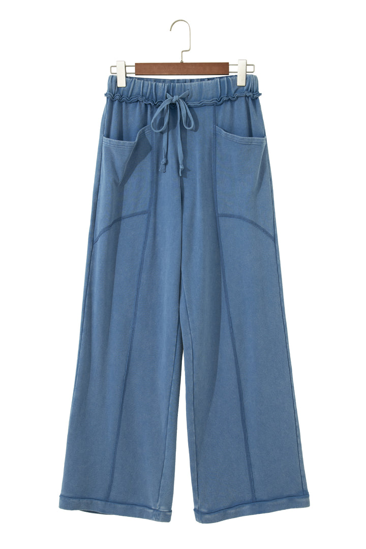Ashleigh Blue Mineral Wash Drawstring Retro High Waist Wide Leg Western Pants