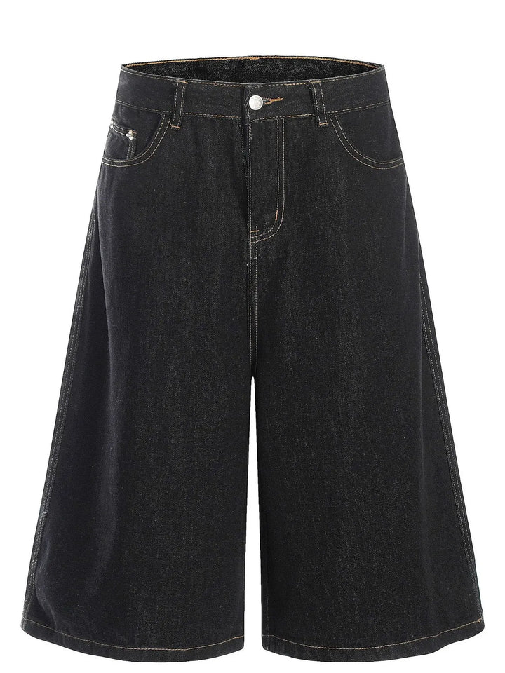 Men's Wide Leg Wash Denim Shorts