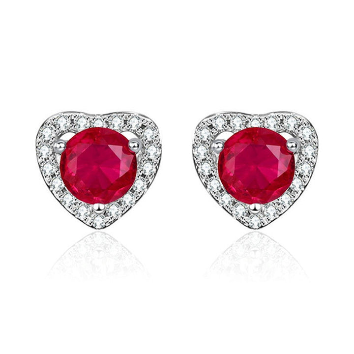 S925 Sterling Silver Heart Halo Stud Earrings, 5mm Lab-Grown Ruby Sapphire, Platinum Plated 1.5g, Women's Jewelry Gift Box