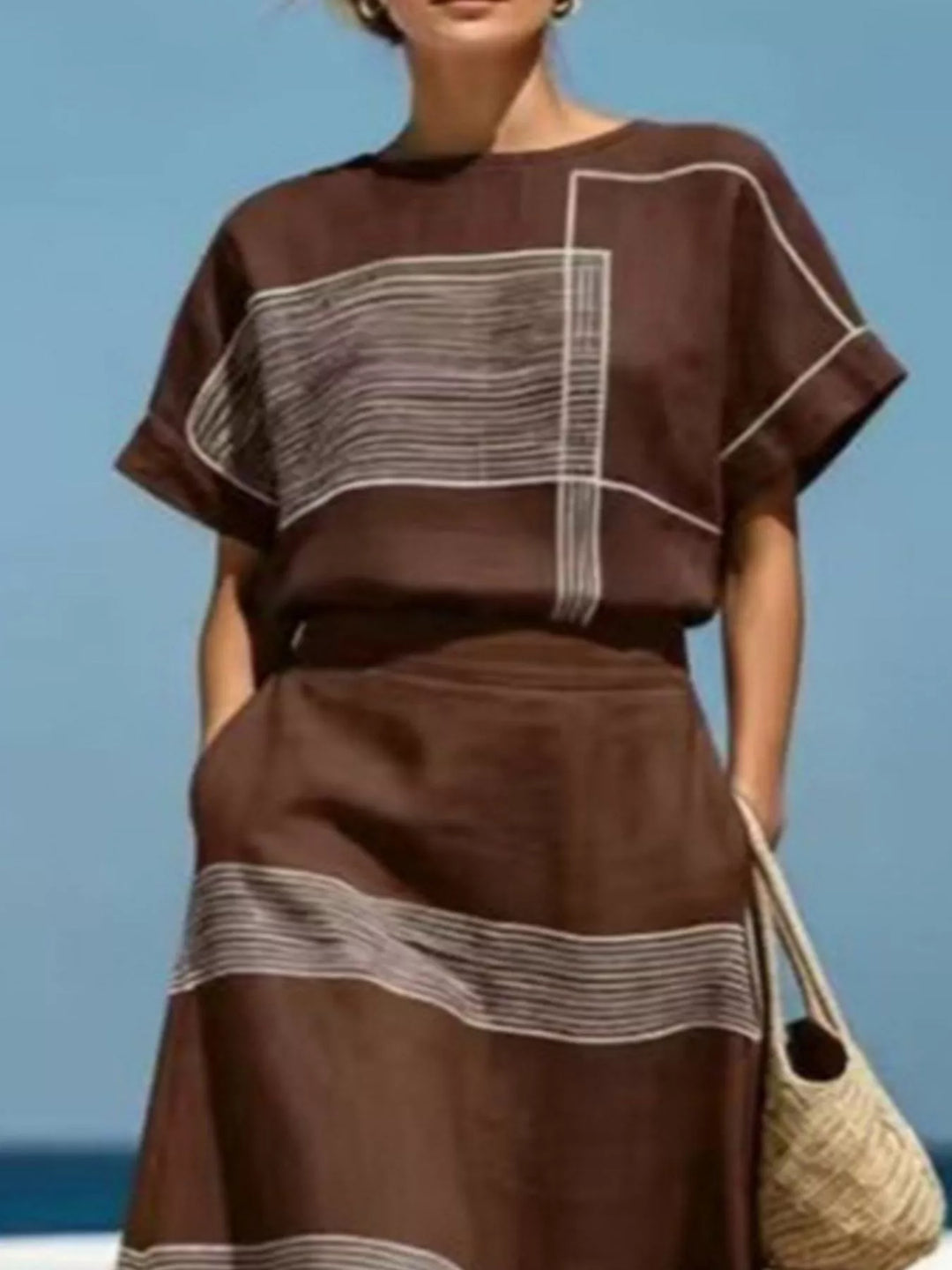 Full Size Striped Round Neck Top and Skirt Set Plus Size