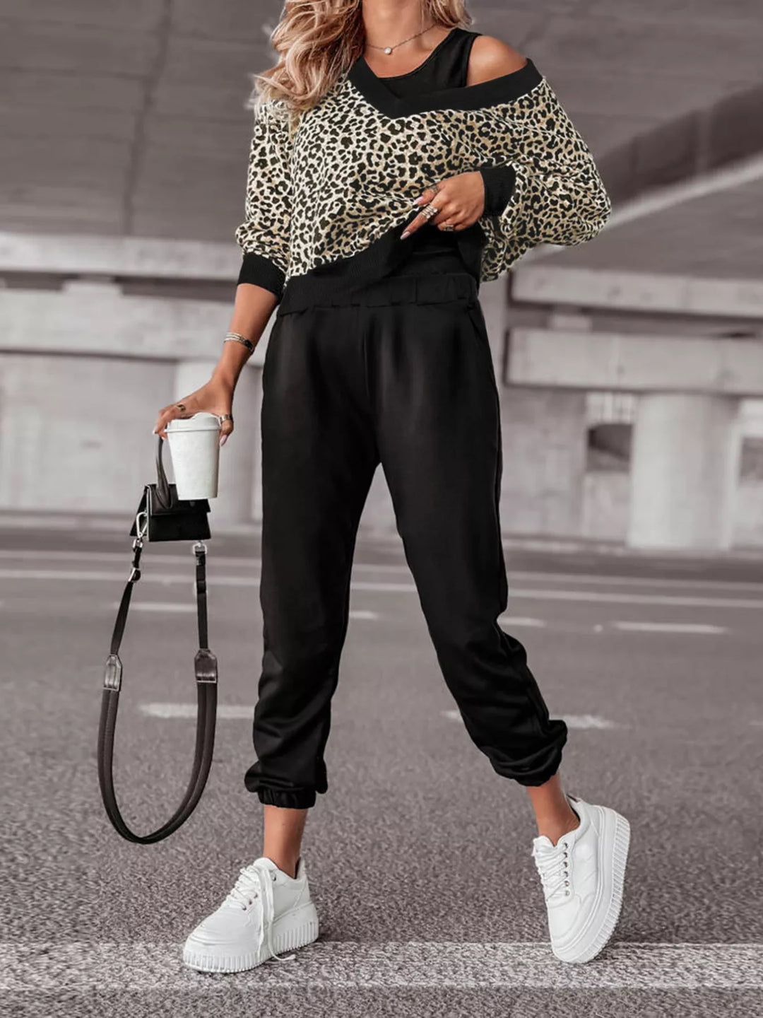 Leopard Print Sweatshirt and Jogger Set