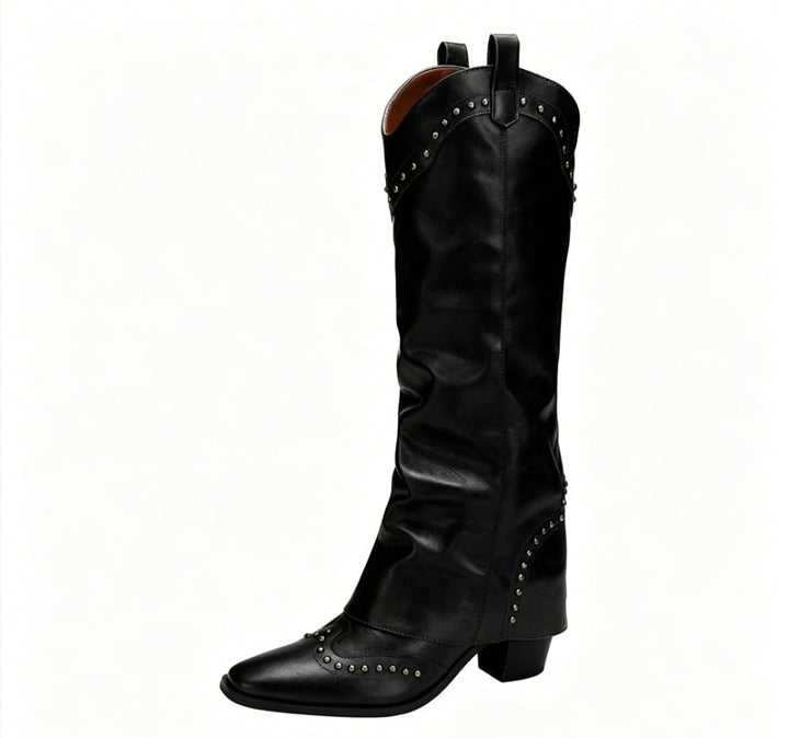 Retro Pointed-Toe Rivet Plus-Size Western Boots