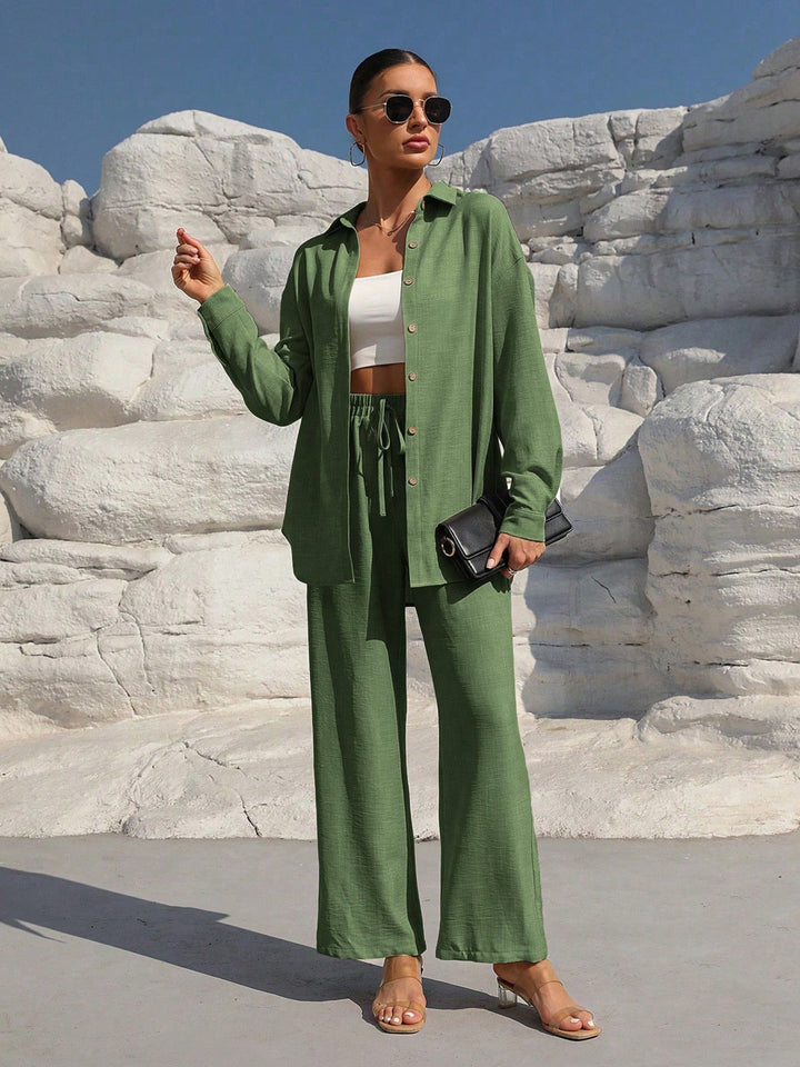 Button Up Long Sleeve Shirt and Pants Set