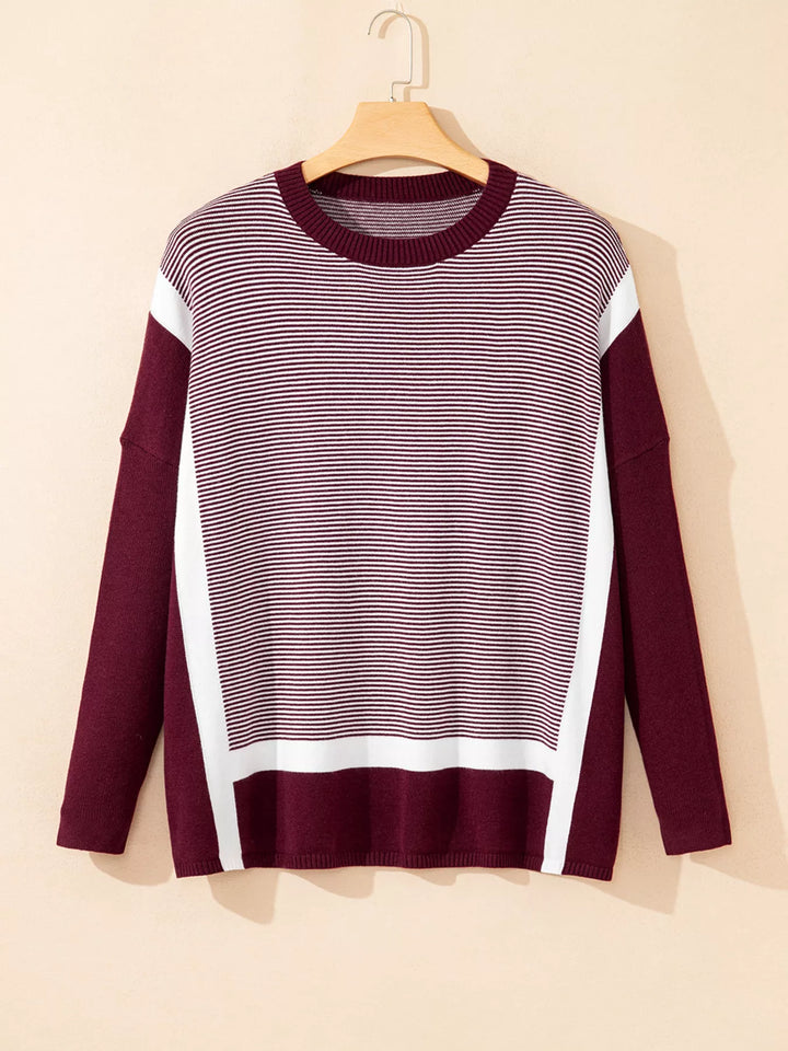 Stripe Color Block Patchwork Dolman Oversize Tunic Sweater
