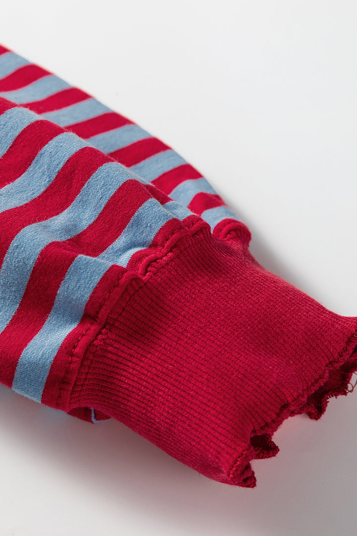 Red Stripe Exposed Seam Contrast Ribbed Trim Oversize Sweatshirt