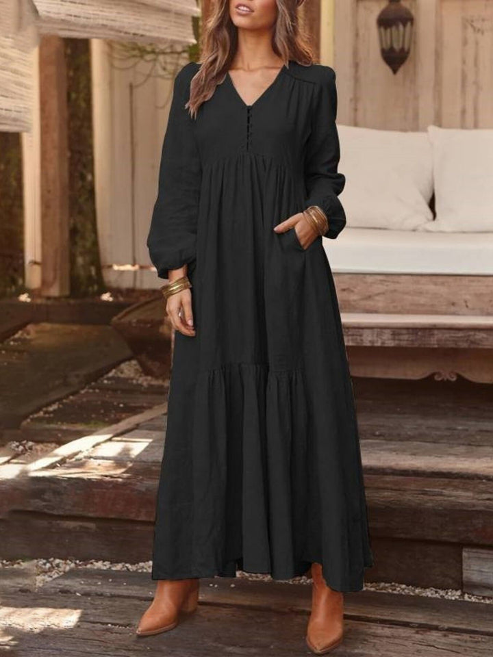 Full Size V-Neck Long Sleeve Tiered Maxi Dress Plus Size