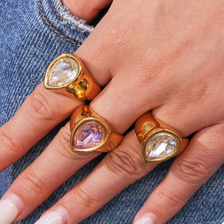 18K Gold-Plated Teardrop Zircon Ring