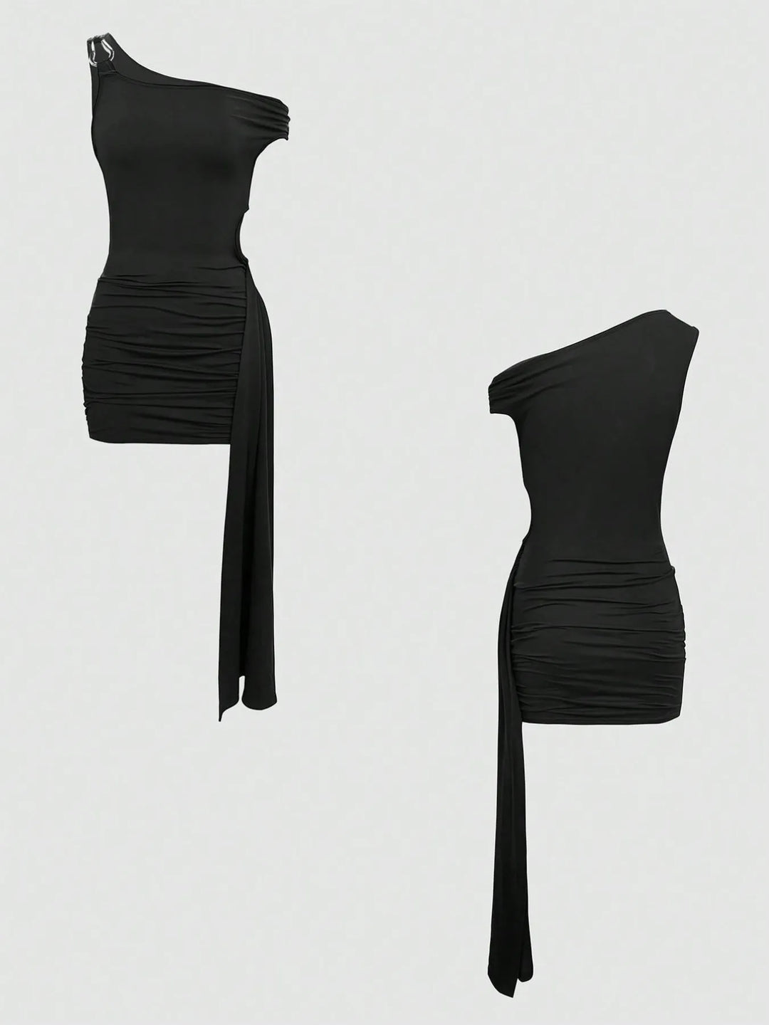 Cutout Asymmetrical Shoulder Mini Dress