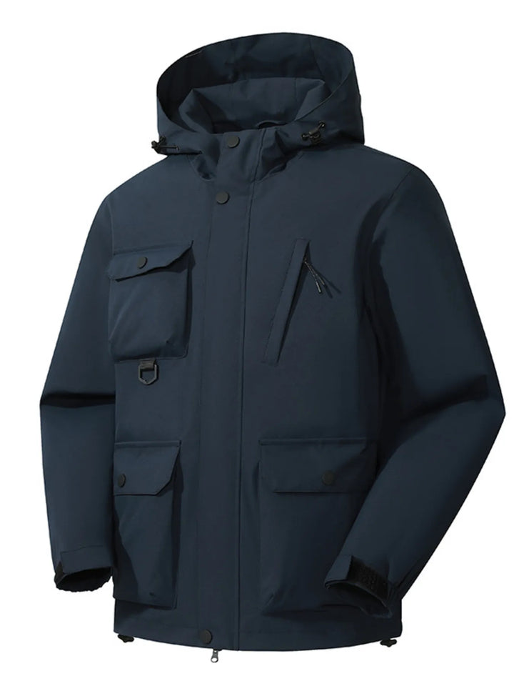 Men's Full Size Multi-Pocket Long Sleeve Hooded Jacket Plus Size
