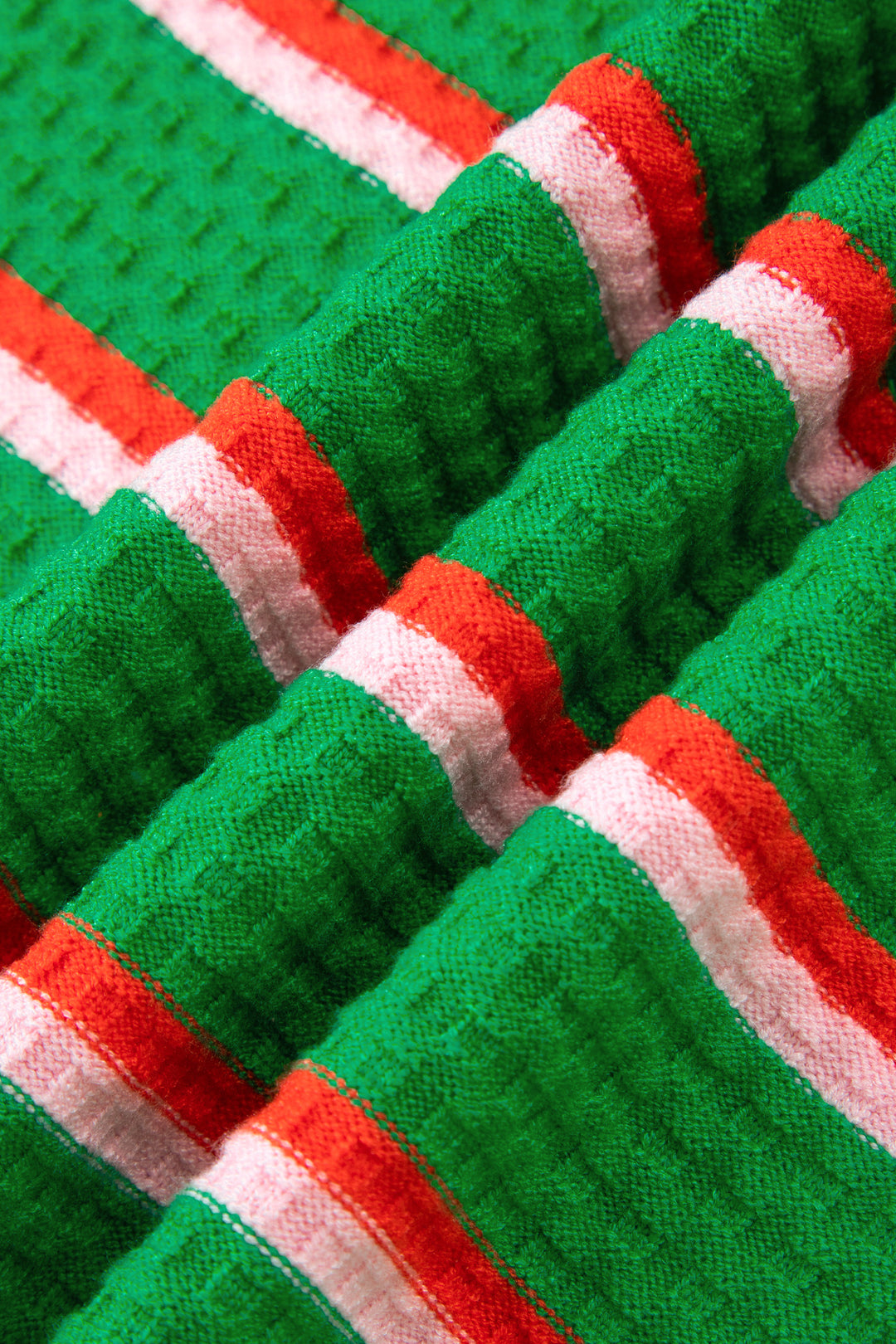 Green Stripe Colorblock Trim Half Sleeve Sweater Top