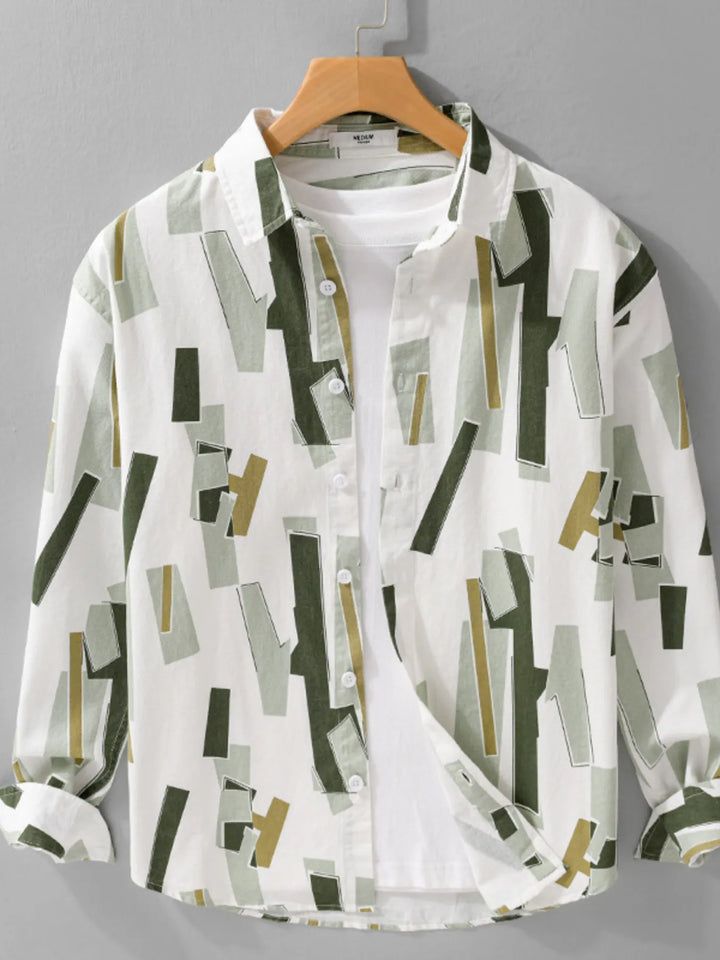 Men's Plus Size Printed Button Up Long Sleeve Shirt
