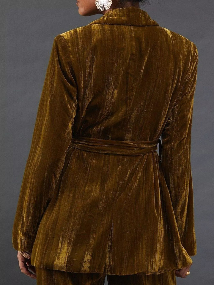 Velvet Lapel Collar Blazer & Pants Set