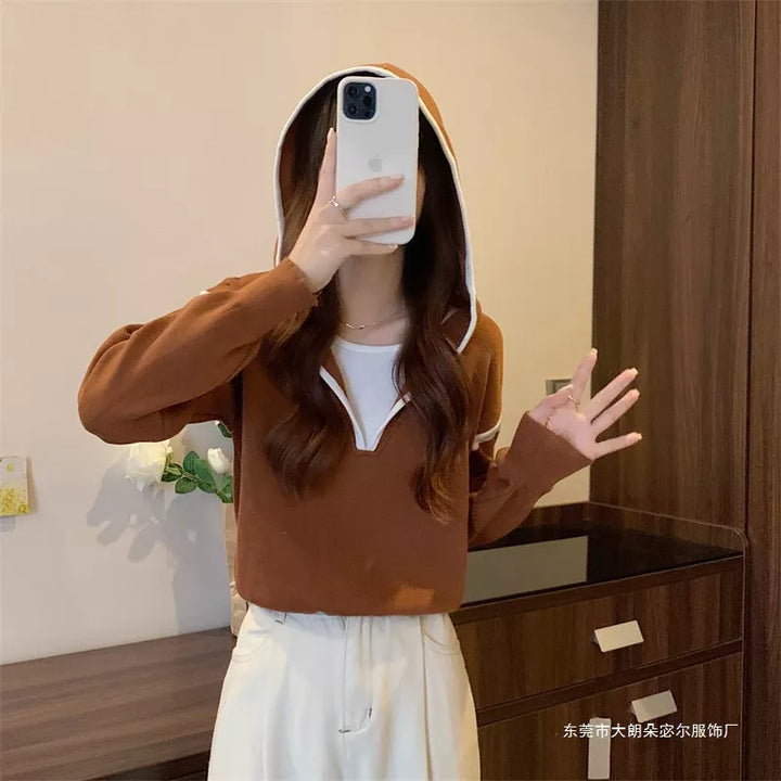Contrast Trim Hooded Sweater