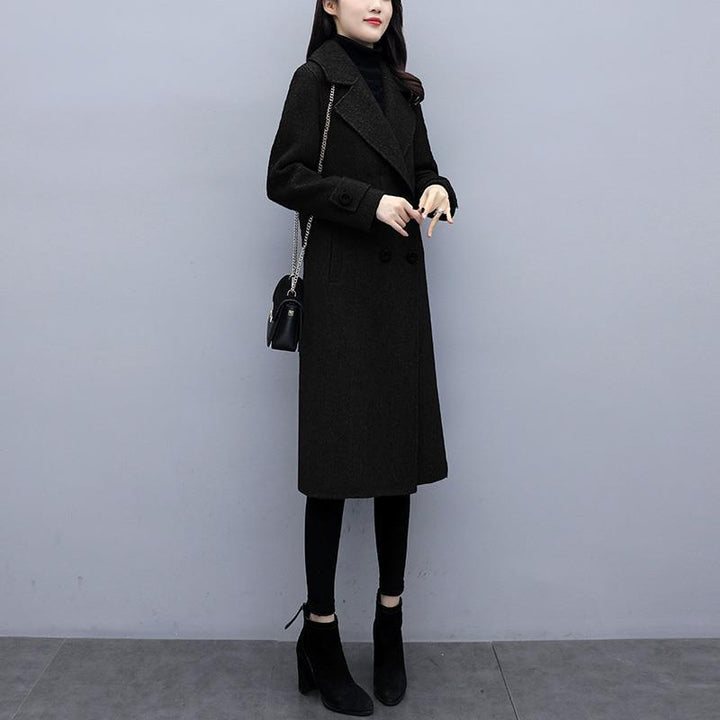 Womens MidLength KoreanStyle DoubleBreasted Wool Coat