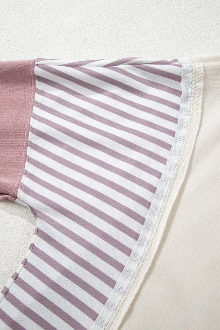 Color Block Striped Patchwork Dolman Slit Sweatshirt