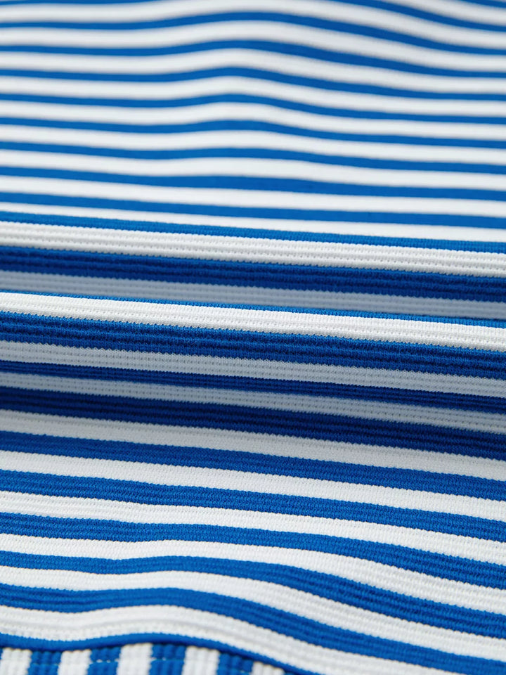 Stripe Quarter Zip Collar Long Sleeve Top