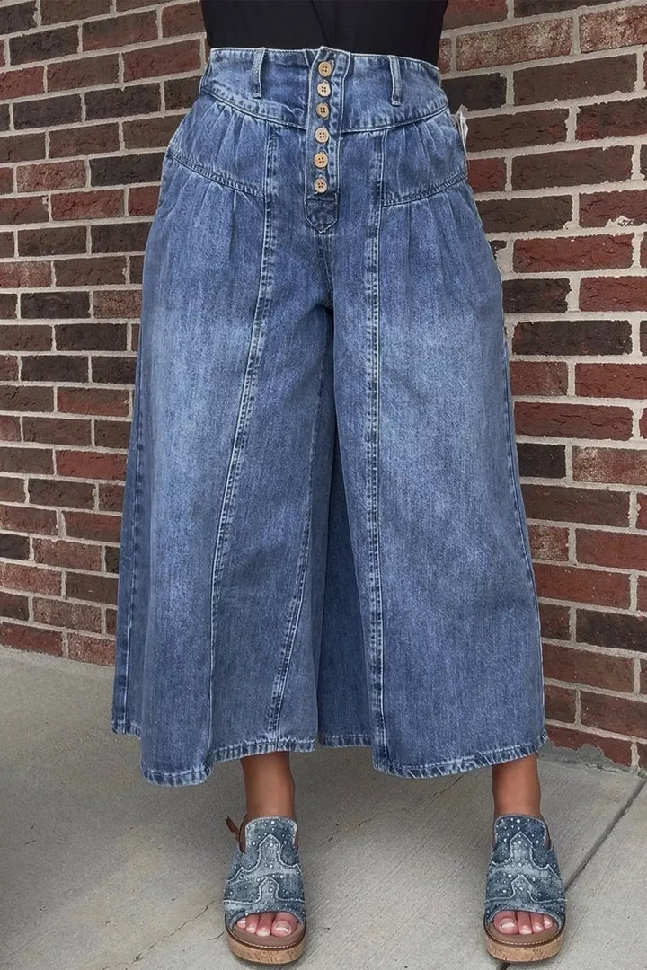 High-Waisted Wide Leg Button-Fly Jeans