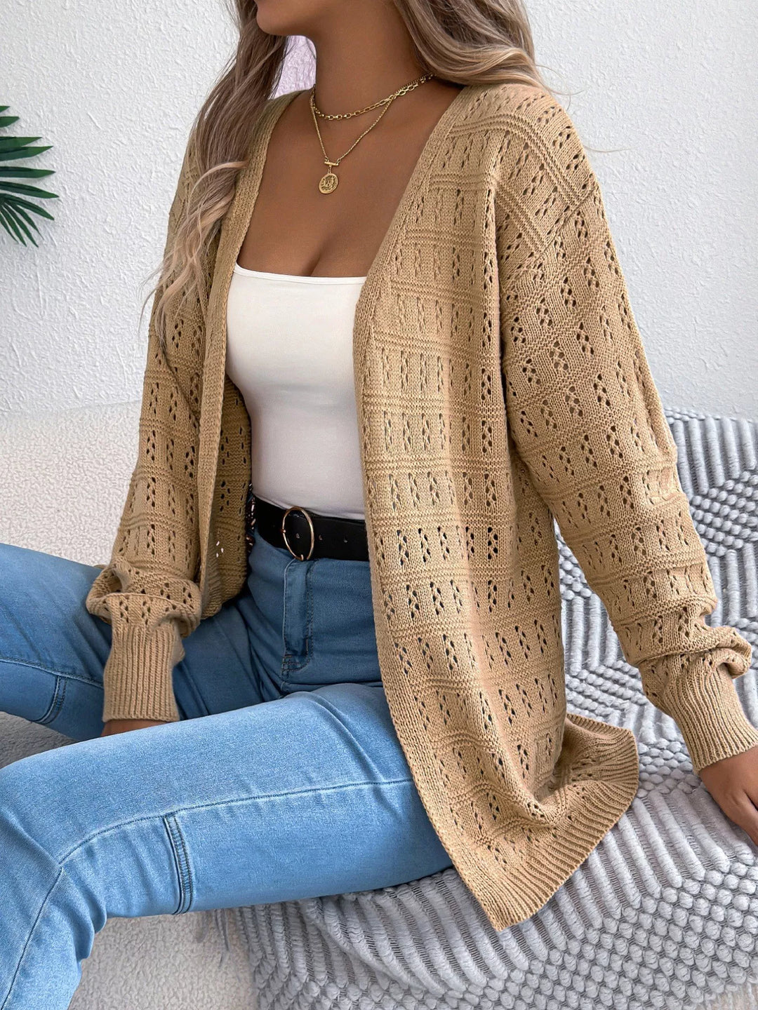 Open-Front Crochet Knit Cardigan
