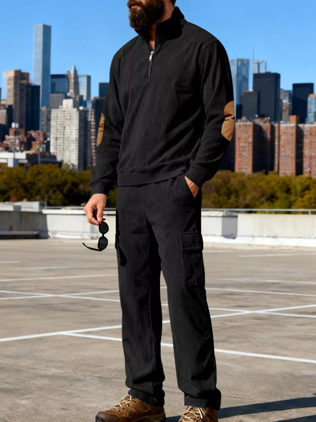 Men's Full Size Casual Long Sleeve Top & Pants Set Plus Size