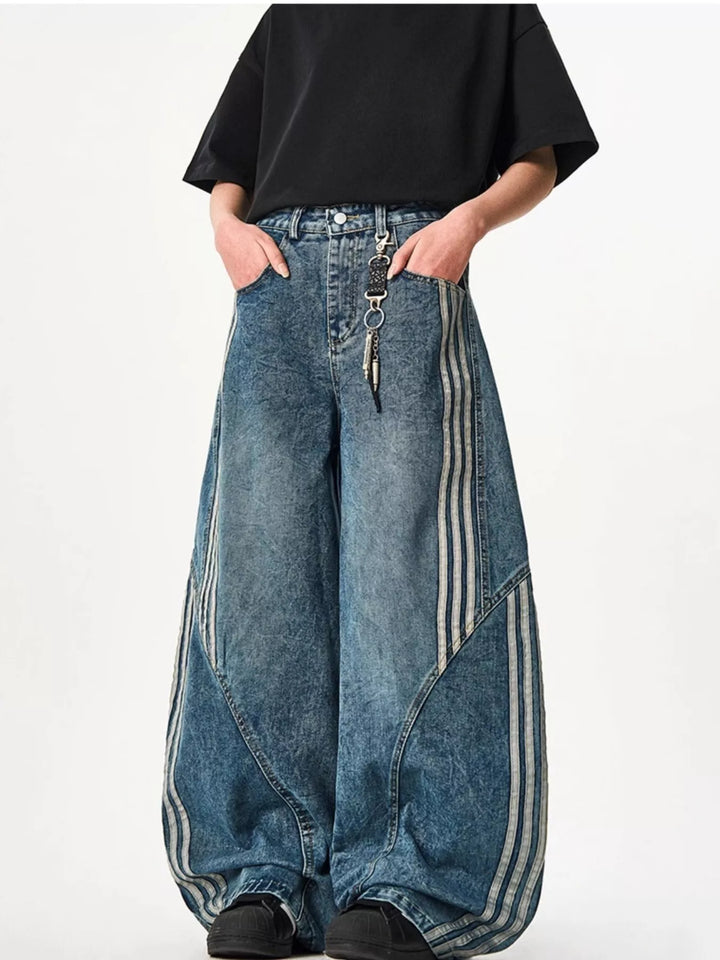 Men's Full Size Striped Wide Leg Jeans Plus Size