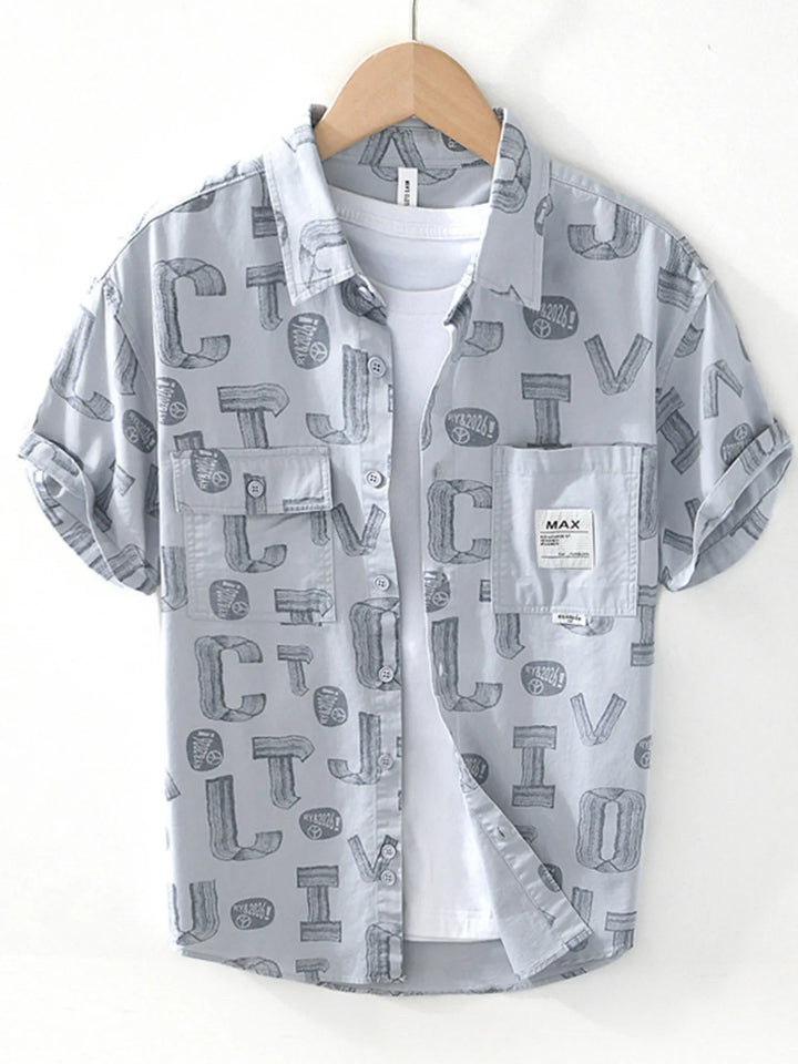 Men's Plus Size Printed Button Up Short Sleeve Shirt